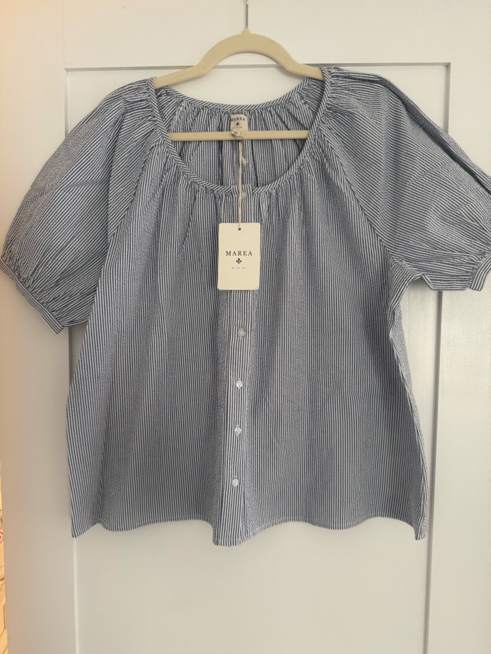 Marea Blue & White Striped Everly Top Seersucker Large NWT